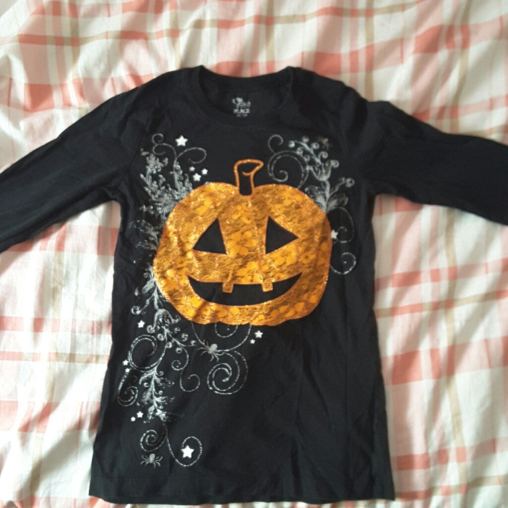 The Children's Place Sparkly pumpkin long sleeve Black